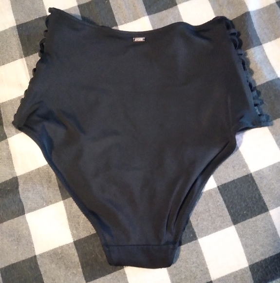 Black and Pink Strappy High-Waisted Bikini Bottom - Picture 2 of 3